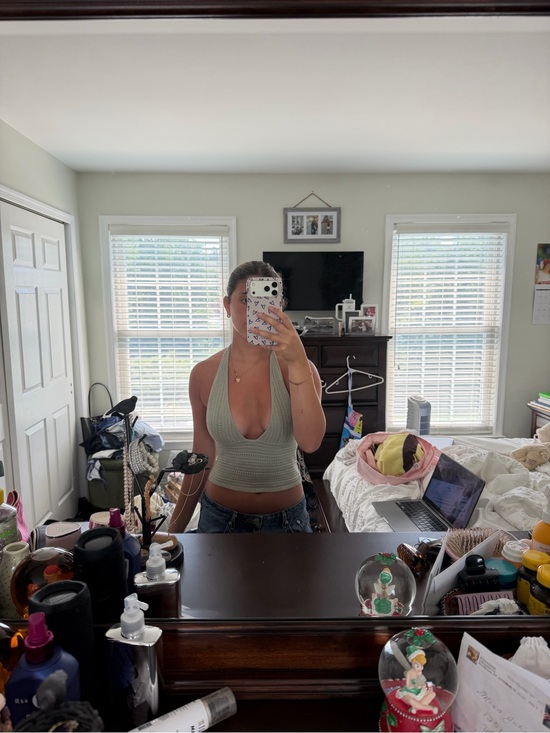 Tops - Sage Green Knit Halter Crop Top